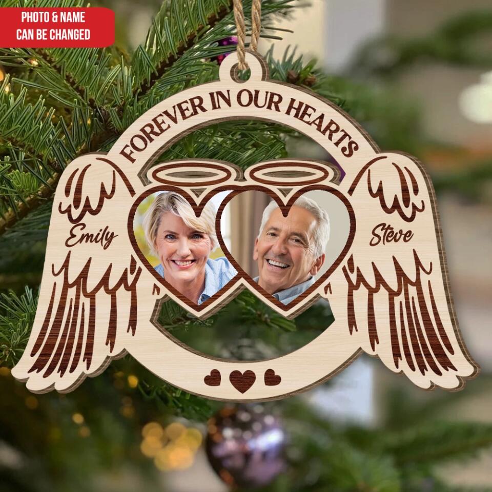 Memorial Christmas Ornament - Forever In Our Hearts Mom And Dad Ornament - Memorial Angel Wings Heart - Sympathy Gift