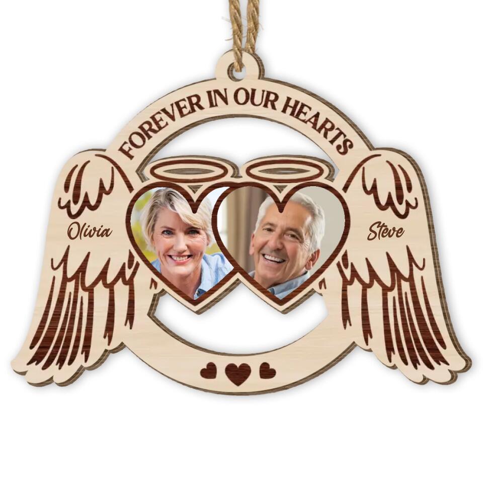 Memorial Christmas Ornament - Forever In Our Hearts Mom And Dad Ornament - Memorial Angel Wings Heart - Sympathy Gift