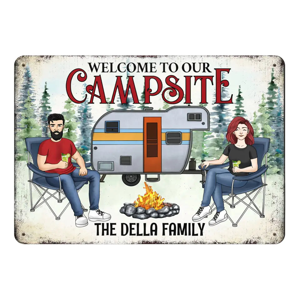 Personalized Camping Sign, Custom Character Indoor Outdoor Metal Sign, Camper Couples Gift, Custom Face Avatar Glamping Decor