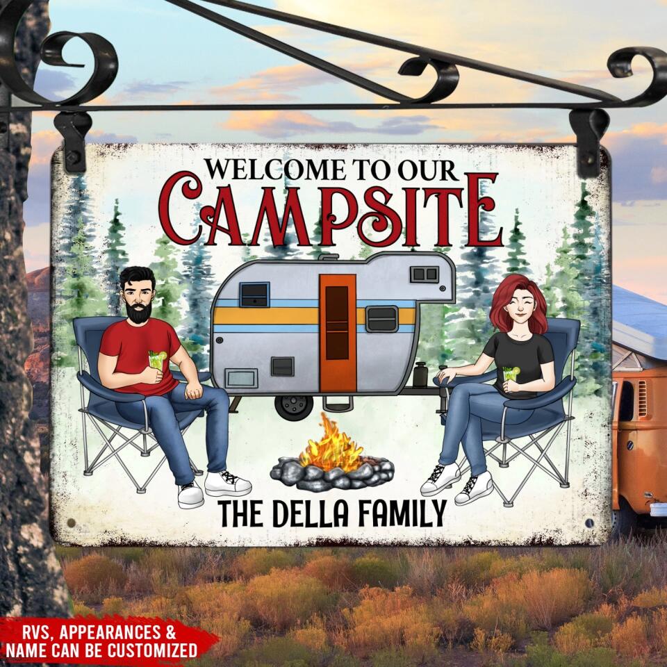 Personalized Camping Sign, Custom Character Indoor Outdoor Metal Sign, Camper Couples Gift, Custom Face Avatar Glamping Decor