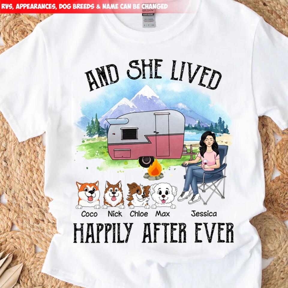 And She Lived Happily Ever After Shirt - Dog Mom Shirts, Dog Mama TShirt - Dog Lovers Gift - Fur Mama Shirt - Camping Lovers Shirt
