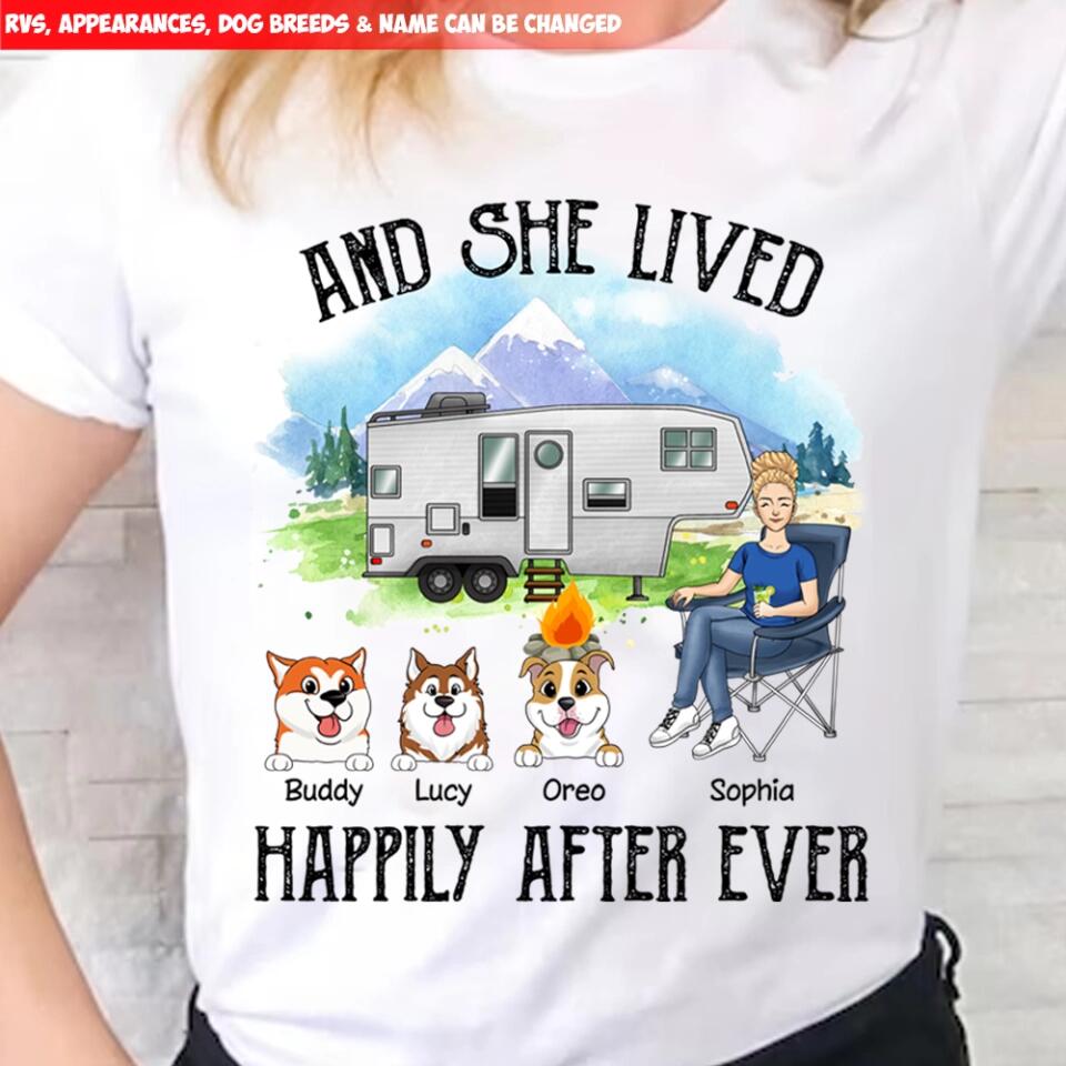 And She Lived Happily Ever After Shirt - Dog Mom Shirts, Dog Mama TShirt - Dog Lovers Gift - Fur Mama Shirt - Camping Lovers Shirt