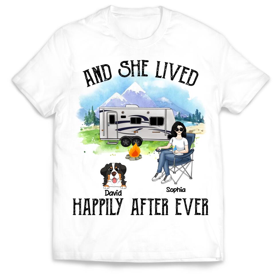 And She Lived Happily Ever After Shirt - Dog Mom Shirts, Dog Mama TShirt - Dog Lovers Gift - Fur Mama Shirt - Camping Lovers Shirt