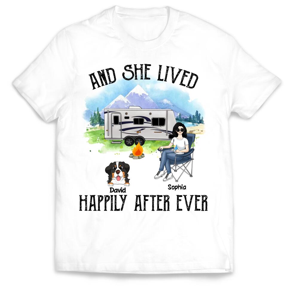 And She Lived Happily Ever After Shirt - Dog Mom Shirts, Dog Mama TShirt - Dog Lovers Gift - Fur Mama Shirt - Camping Lovers Shirt