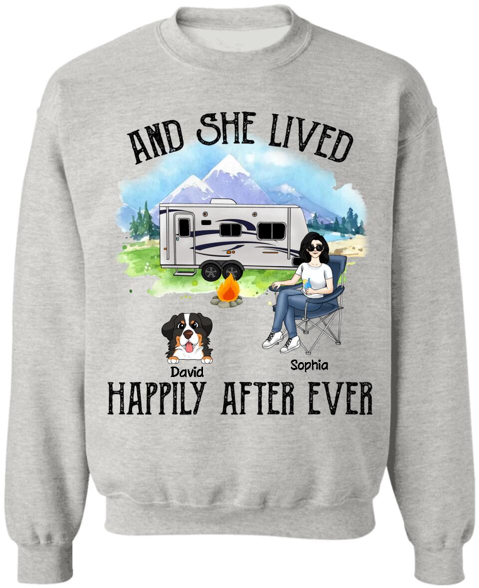 And She Lived Happily Ever After Shirt - Dog Mom Shirts, Dog Mama TShirt - Dog Lovers Gift - Fur Mama Shirt - Camping Lovers Shirt