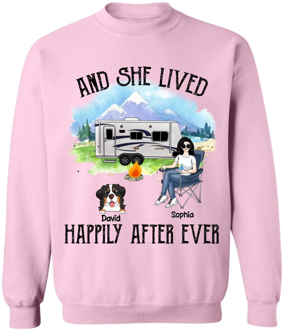 And She Lived Happily Ever After Shirt - Dog Mom Shirts, Dog Mama TShirt - Dog Lovers Gift - Fur Mama Shirt - Camping Lovers Shirt