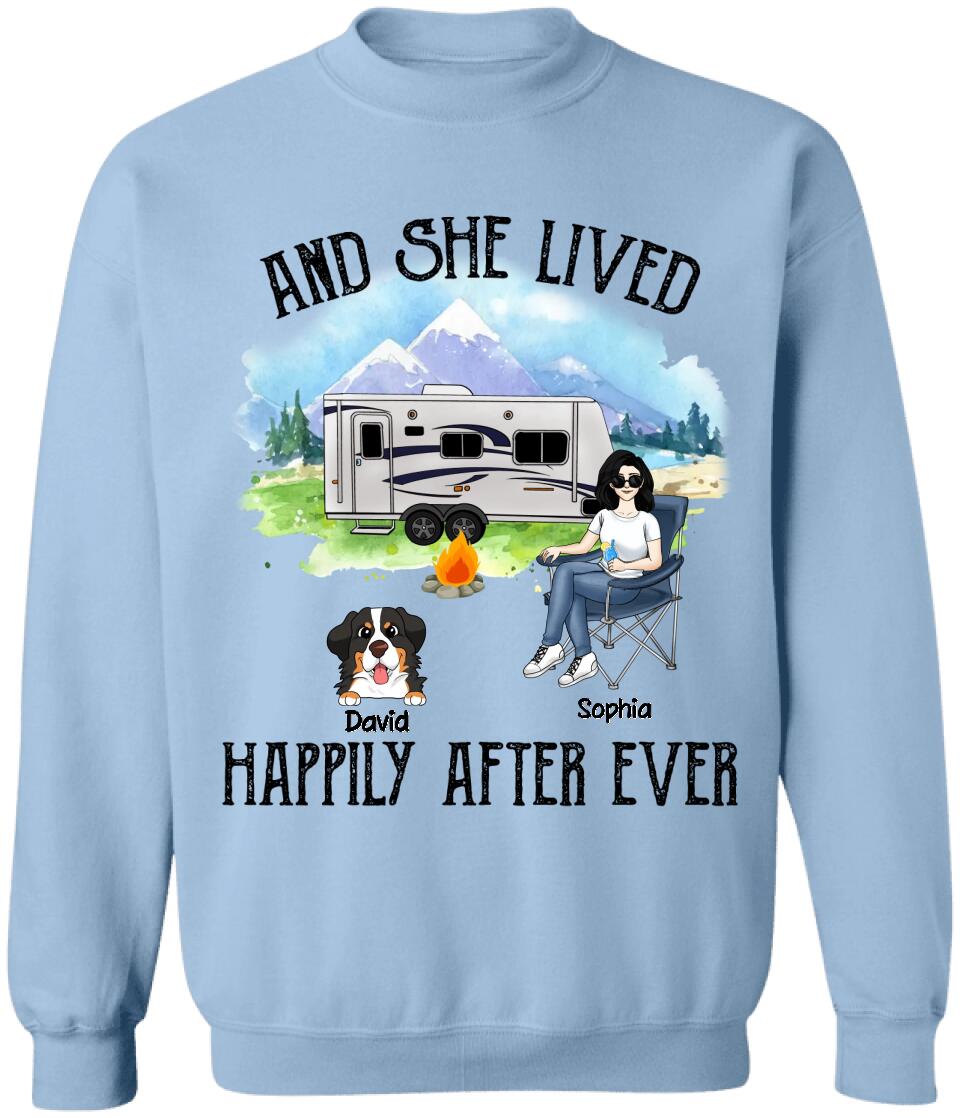 And She Lived Happily Ever After Shirt - Dog Mom Shirts, Dog Mama TShirt - Dog Lovers Gift - Fur Mama Shirt - Camping Lovers Shirt
