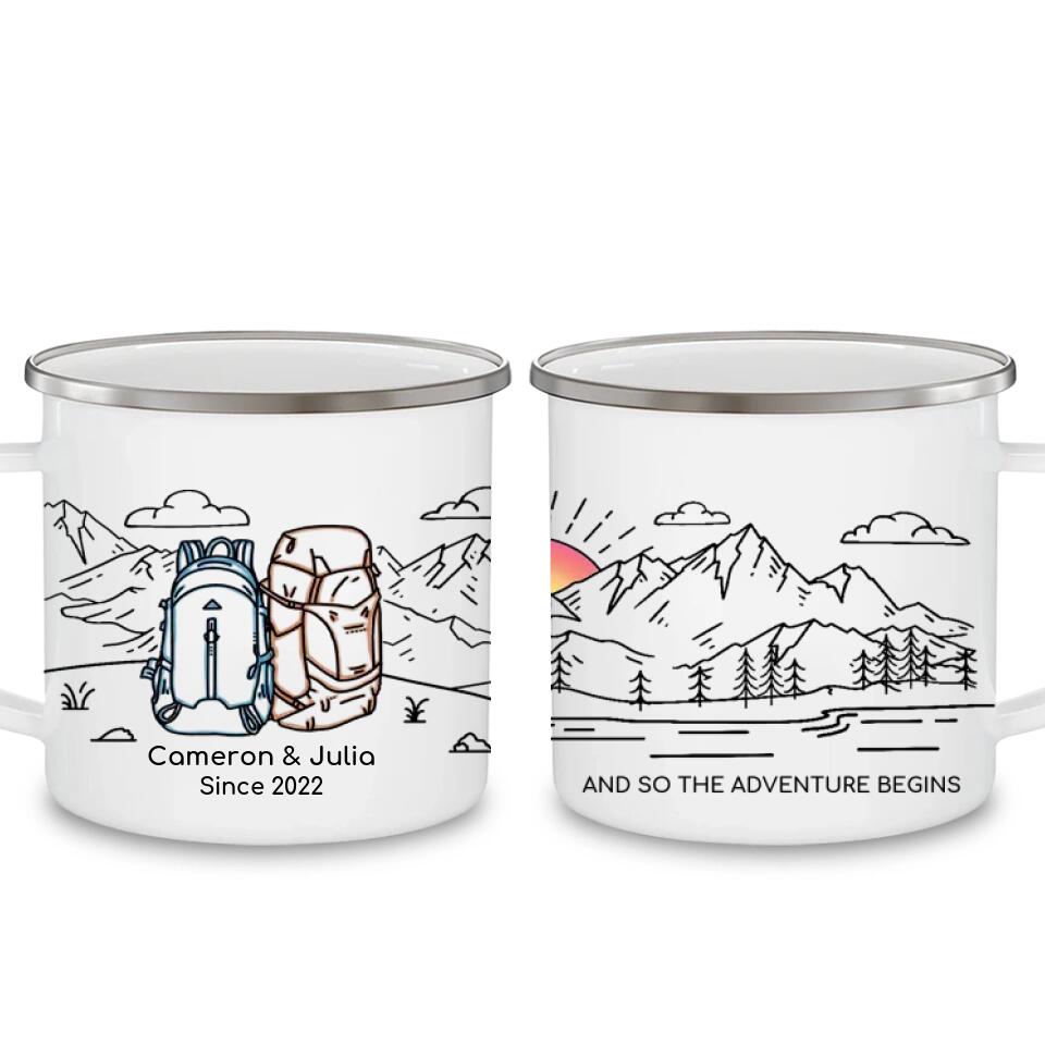 Backpacking Adventure Mug - Personalized Camping Mug, Engagement, Wedding, Anniversary Camping Gift