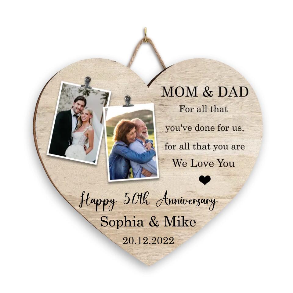 Anniversary Gift for Parents, Then and Now Picture Frame, Anniversary Gift - Personalized 1 Layer Sign