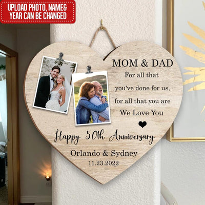 Anniversary Gift for Parents, Then and Now Picture Frame, Anniversary Gift - Personalized 1 Layer Sign
