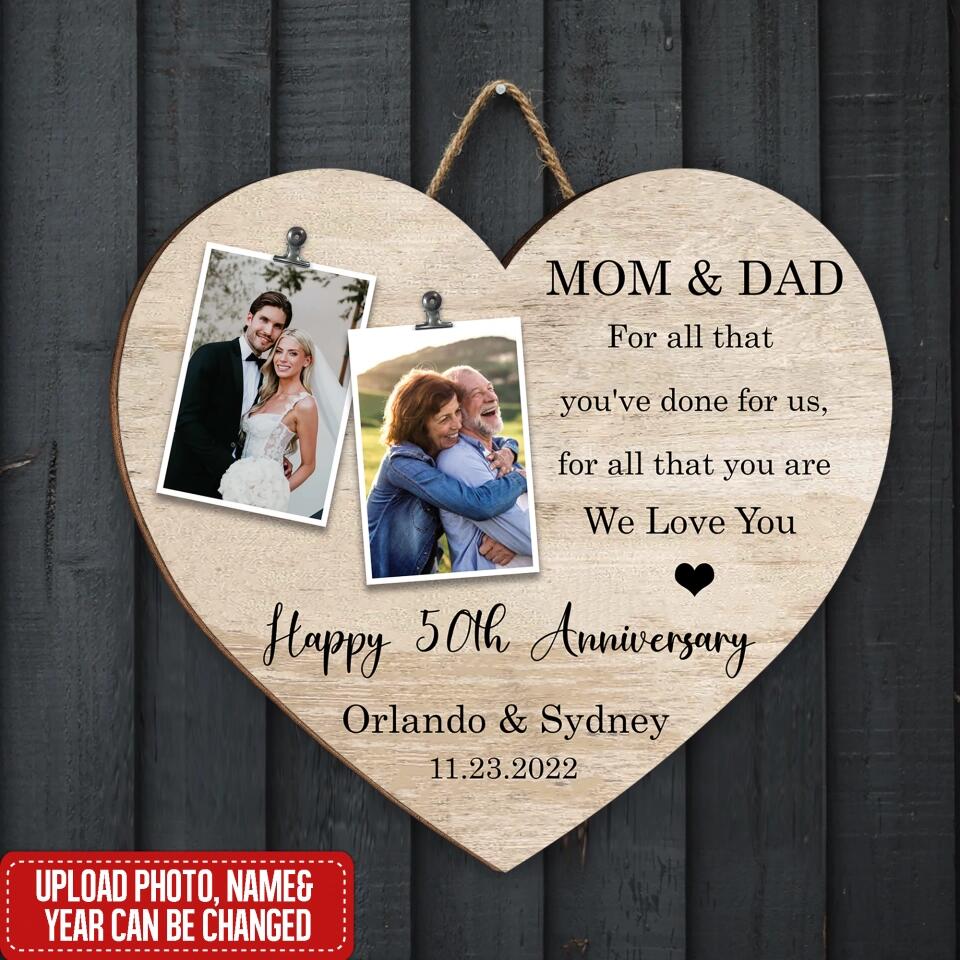 Anniversary Gift for Parents, Then and Now Picture Frame, Anniversary Gift - Personalized 1 Layer Sign
