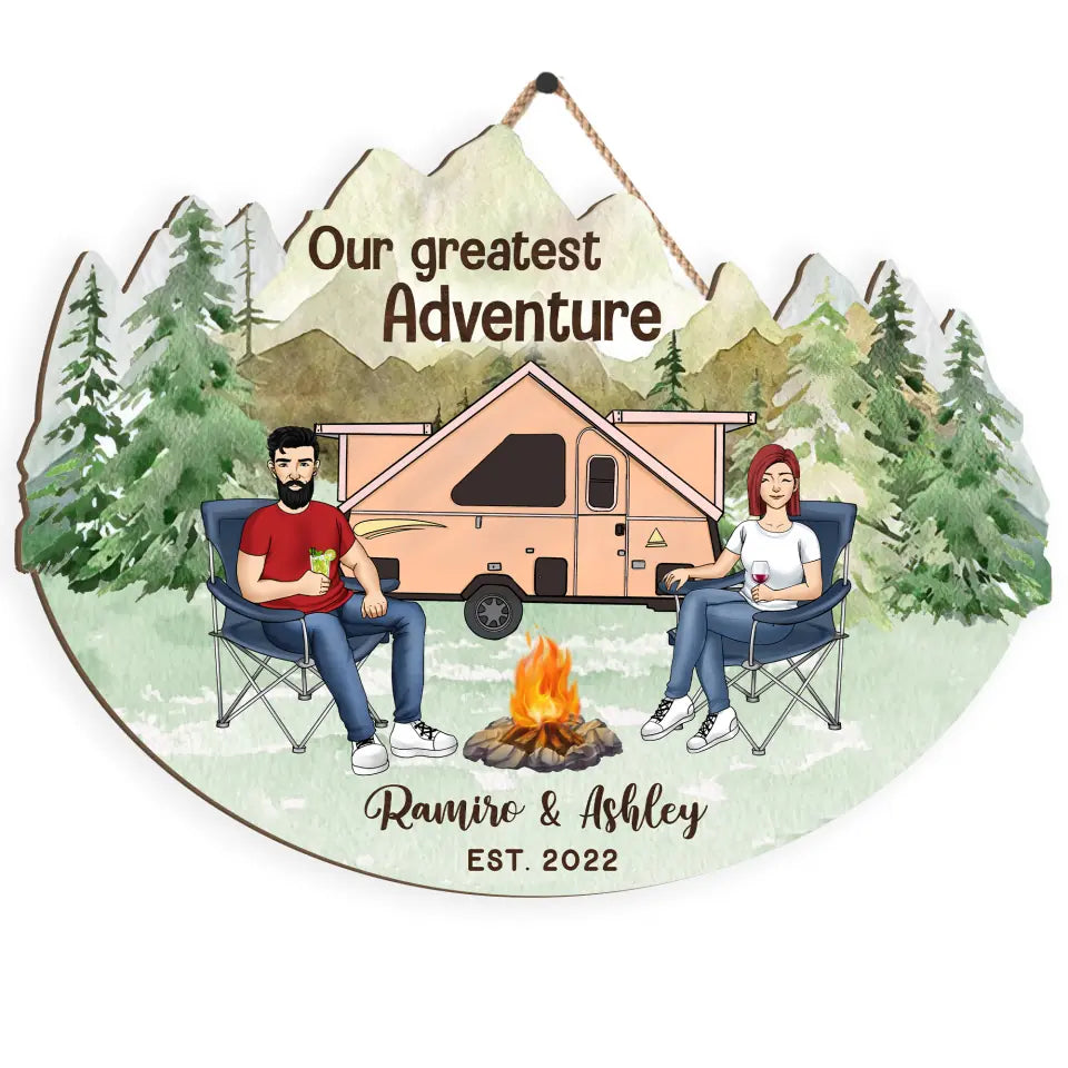 Adventure Mountain Wooden Sign - Camper Life - Valentines Day Gift - Camping Gift - Gift For Camping Lovers - Personalized Camping Sign