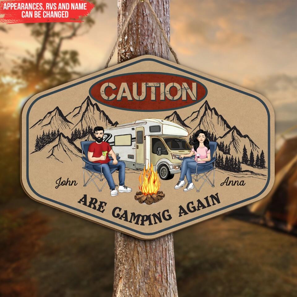Caution Couple Are Camping Again Sign -  Camper Life - Valentines Day Gift - Camping Gift - Gift For Camping Lovers - Personalized Camping Sign