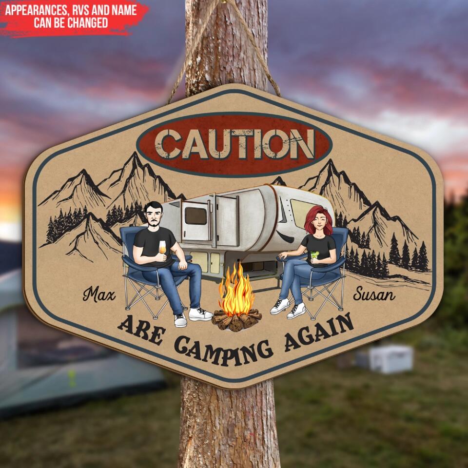 Caution Couple Are Camping Again Sign -  Camper Life - Valentines Day Gift - Camping Gift - Gift For Camping Lovers - Personalized Camping Sign