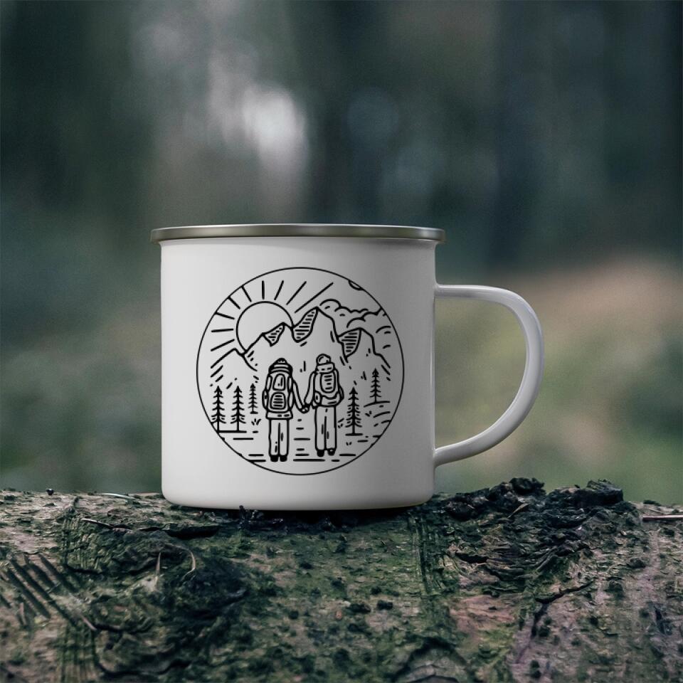 Happy Trails, Adventure Awaits - Personalized Camping Mug, Hking Gift, Couple Hiking