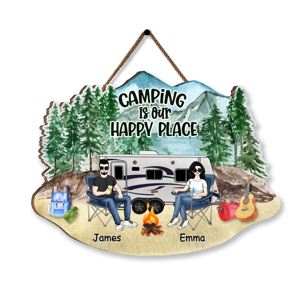 Camping Is Our Happy Place - Personalized Camping Couple Wood Sign - Camper Life - Valentines Day Gift - Camping Gift - Gift For Camping Lovers