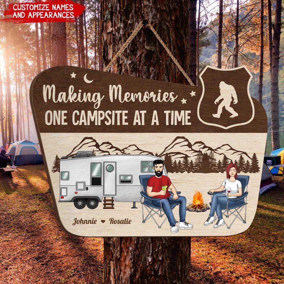 Making Memories One Campsite At A Time - Personalized Wooden Door Sign, Gift For Camper, Couple Adventure