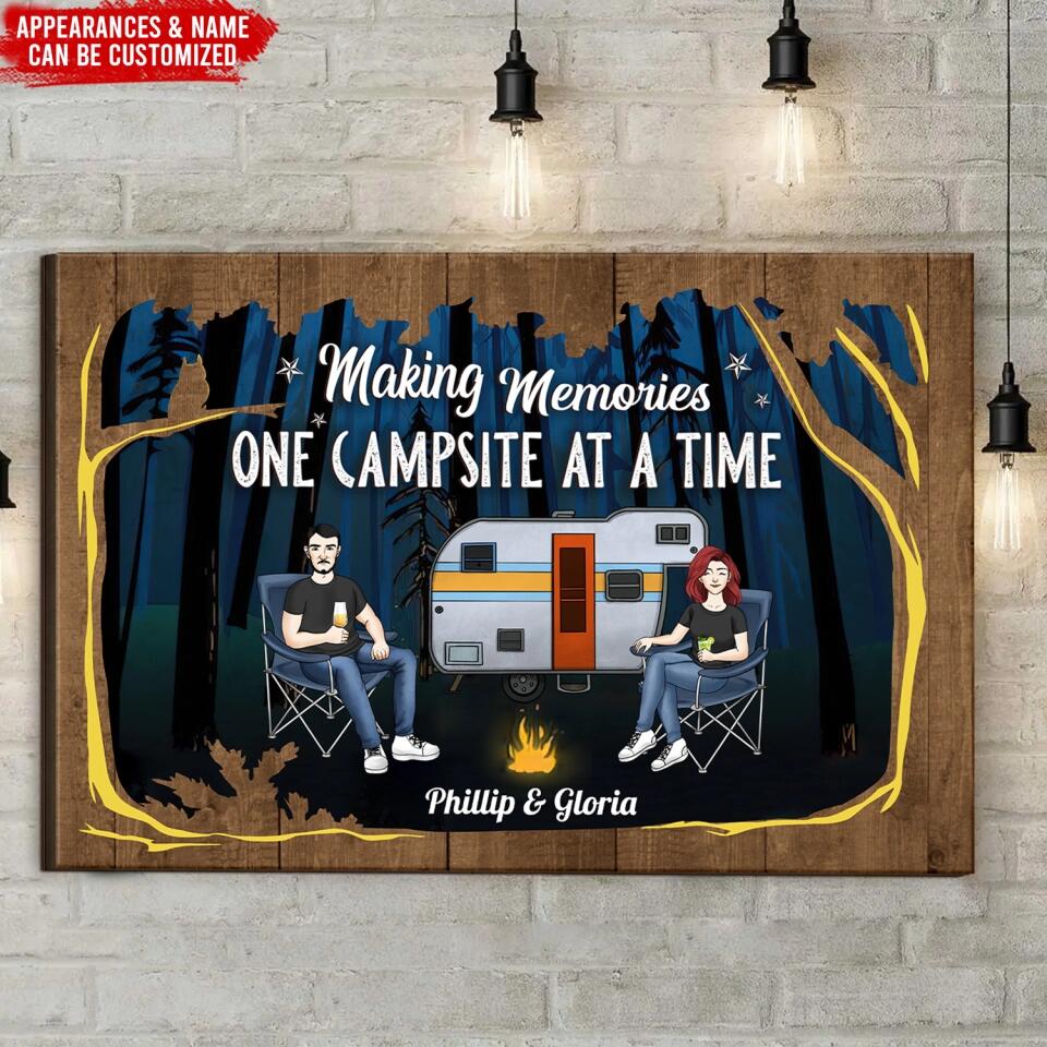 Making Memories One Camsite At A Time - Personalized Camping Decoration - Camping Life - Couple Camping Canvas - Personalized Camping Canvas