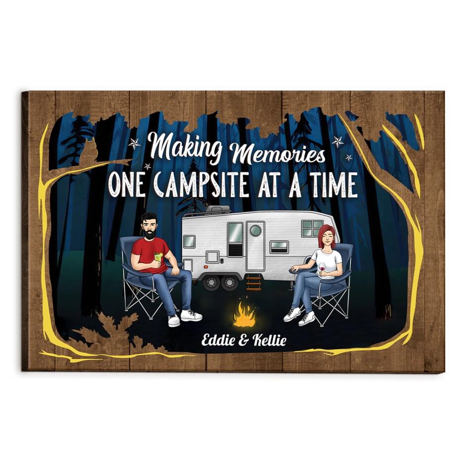 Making Memories One Camsite At A Time - Personalized Camping Decoration - Camping Life - Couple Camping Canvas - Personalized Camping Canvas