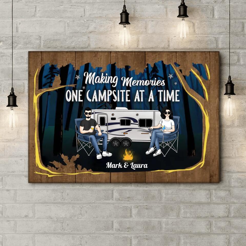 Making Memories One Camsite At A Time - Personalized Camping Decoration - Camping Life - Couple Camping Canvas - Personalized Camping Canvas