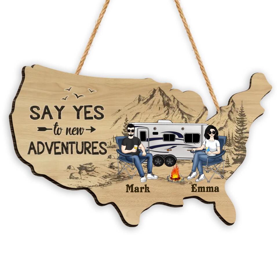 Personalized Say Yes To New Adventures Wooden Sign - Personalized Wooden Camping Sign - Gift For Camping Lovers - Camping Life