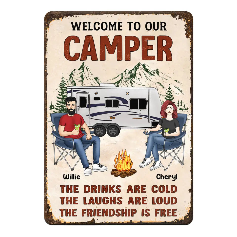 Welcome To Our Camper - Personalized Metal Sign, Gift For Camping Lovers