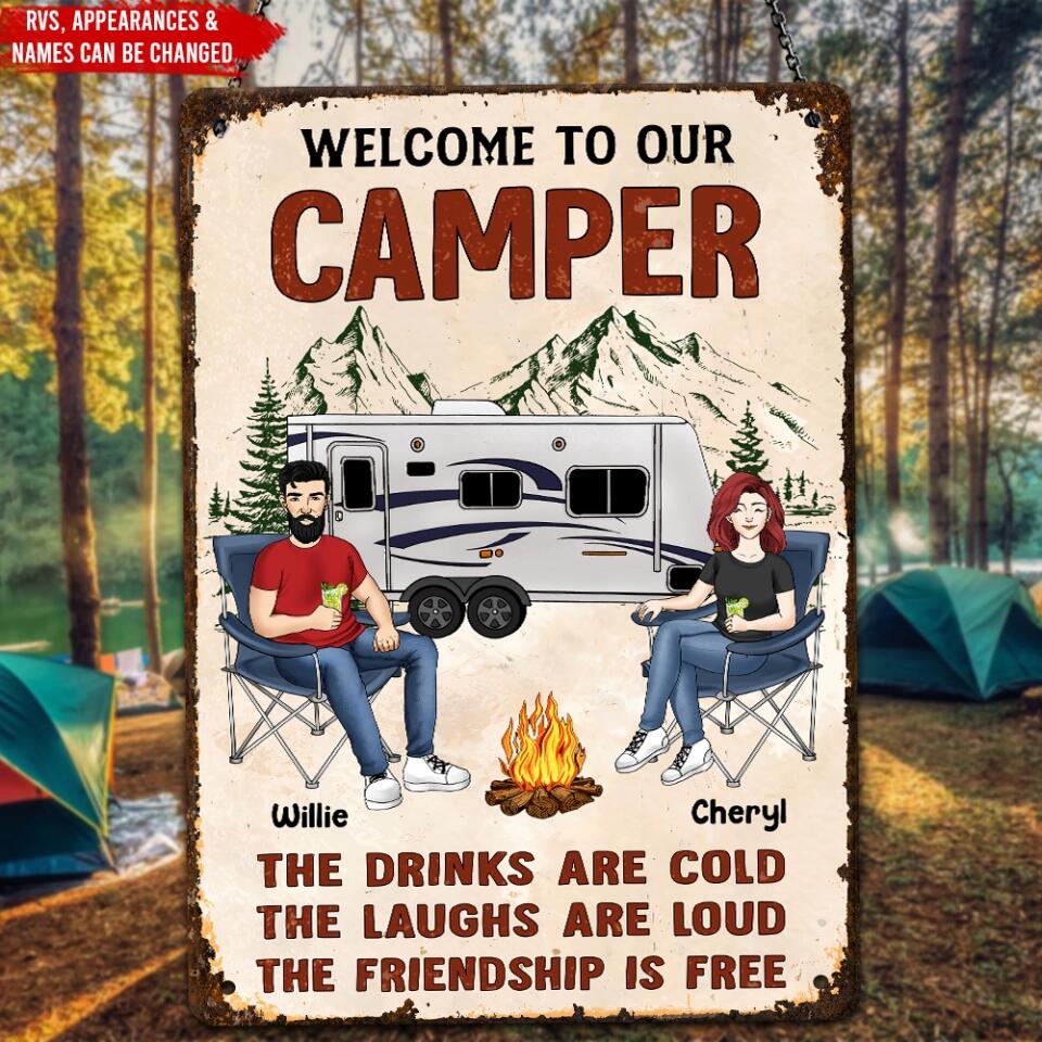 Welcome To Our Camper - Personalized Metal Sign, Gift For Camping Lovers