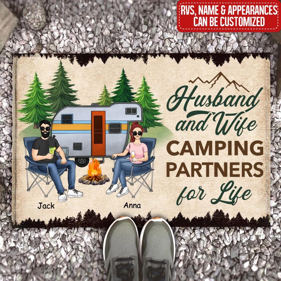 Husband and Wife, Camping Partners For Life -  Personalized Doormat, Gift For Camping Lovers