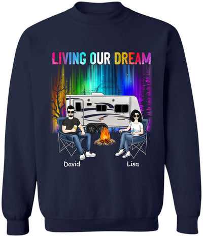 Personalized Living Our Dream Shirt - Personalized Couple Camping Shirt - Happy Campers - Camping Life - Gift For Camping Lovers