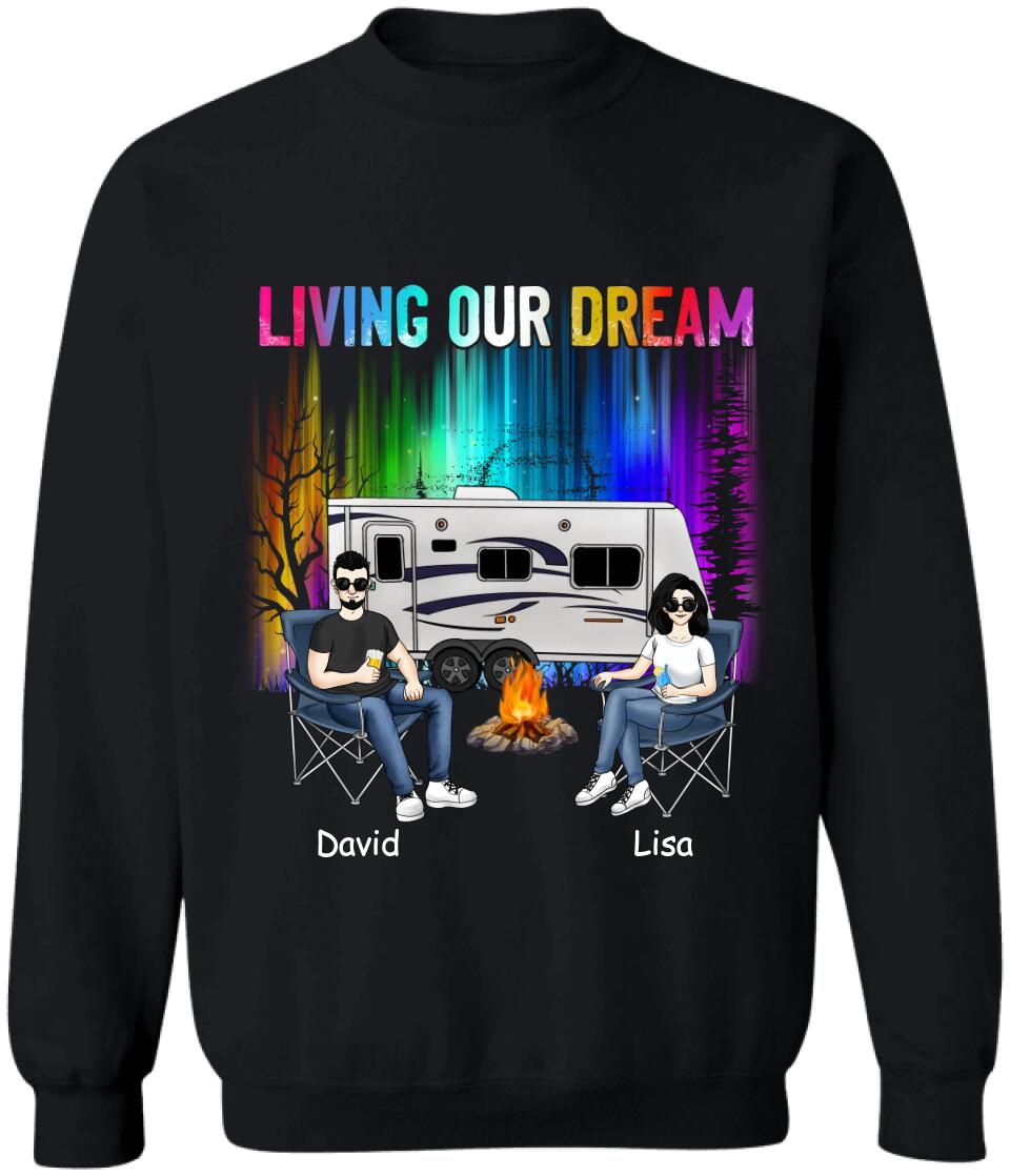 Personalized Living Our Dream Shirt - Personalized Couple Camping Shirt - Happy Campers - Camping Life - Gift For Camping Lovers