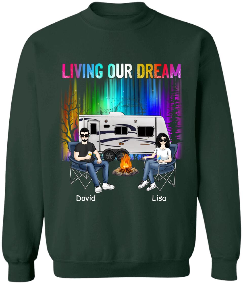 Personalized Living Our Dream Shirt - Personalized Couple Camping Shirt - Happy Campers - Camping Life - Gift For Camping Lovers