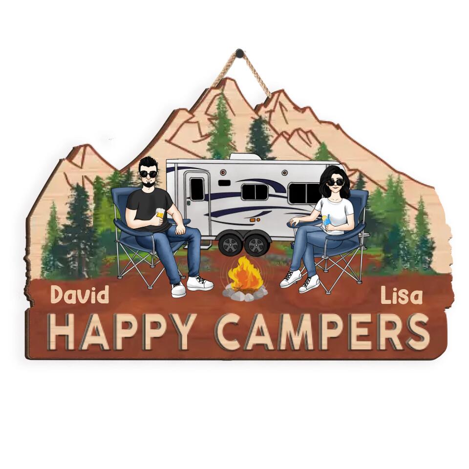 Happy Campers - Personalized Camping 2 Layer Sign - Camping Sign - Camping Decoration - Personalized Couple Camping Sign