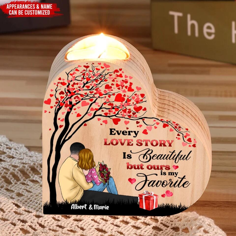 Every Love Story Is Beautiful But Ours Is My Favorite - Personalized Heart Shaped Candle Holder, Gift For Valentine