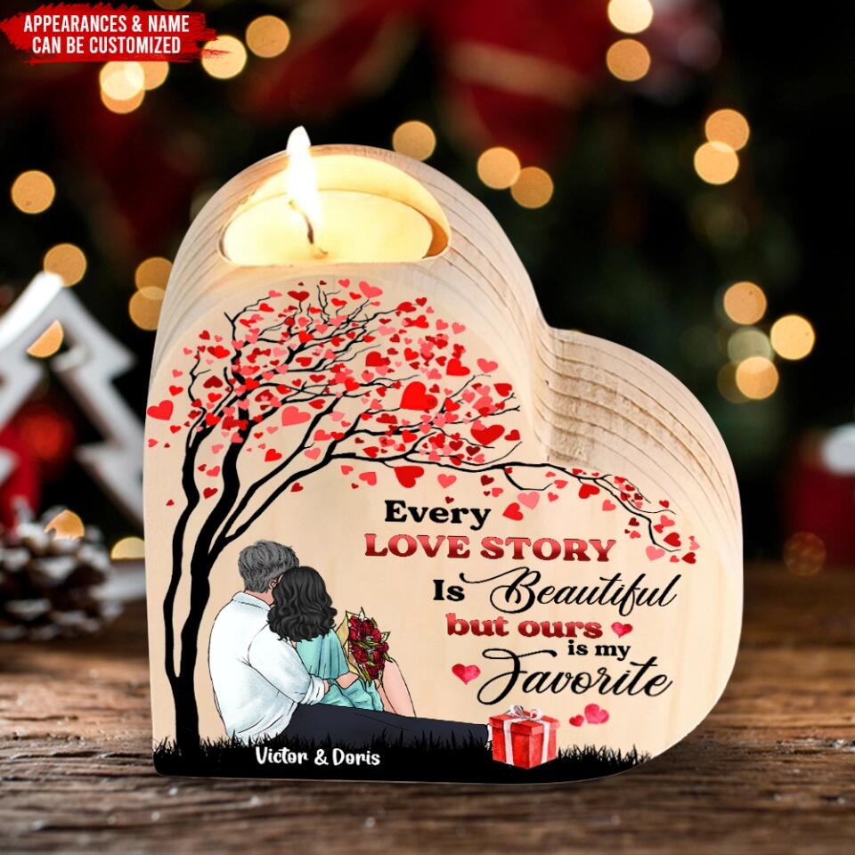Every Love Story Is Beautiful But Ours Is My Favorite - Personalized Heart Shaped Candle Holder, Gift For Valentine