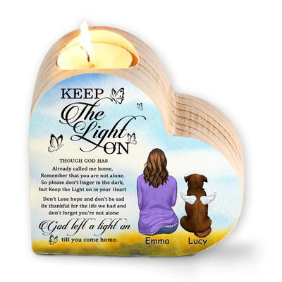 Keep The Light On Though God Has Already Called Me Home - Personalized Heart Shaped Candle Holder