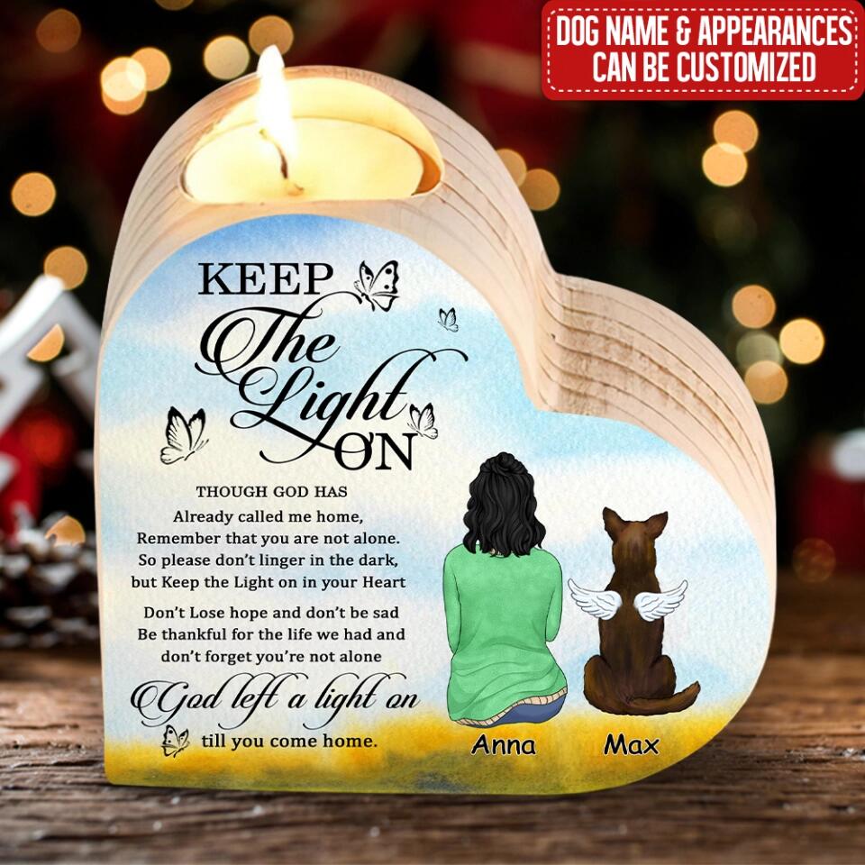 Keep The Light On Though God Has Already Called Me Home - Personalized Heart Shaped Candle Holder