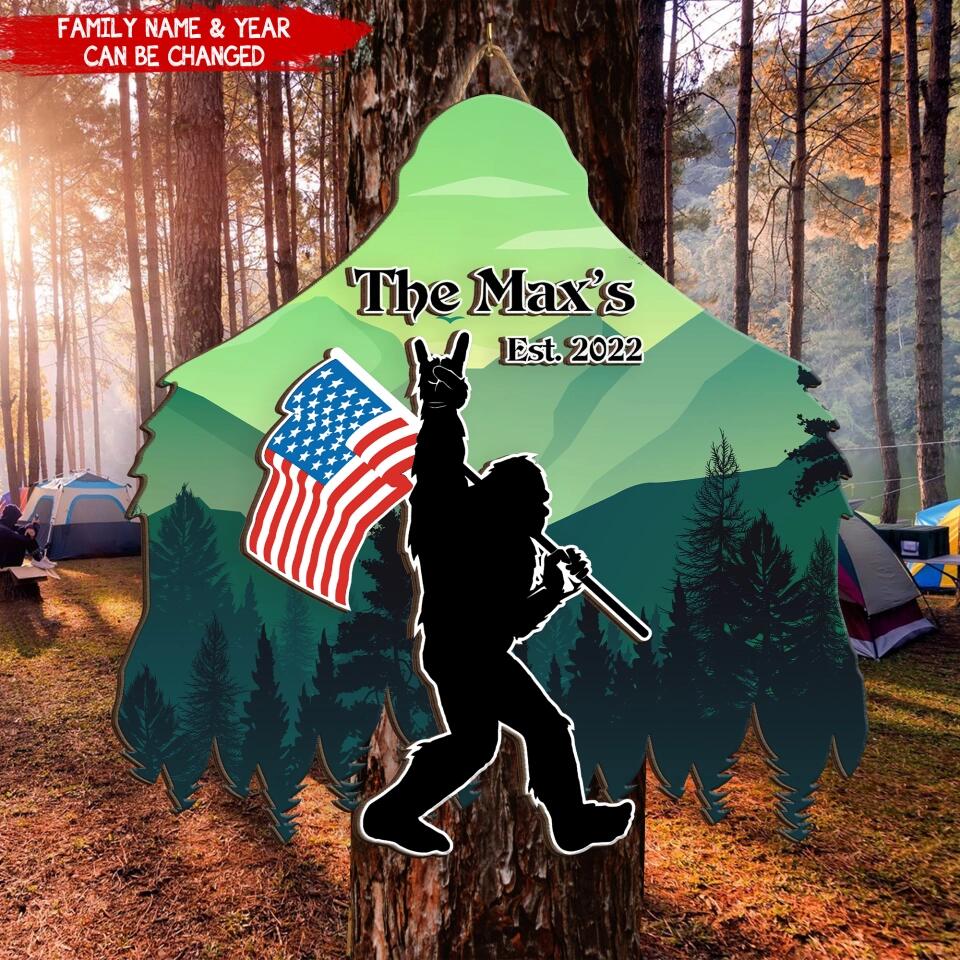 Bigfoot DoorSign, Gift For Camping Lover - Personalized Wooden 2 Layer