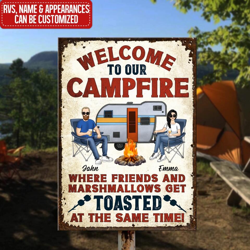 Welcome To Our Campfire - Personalized Metal Sign For Campers