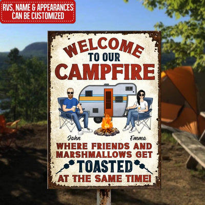 Welcome To Our Campfire - Personalized Metal Sign For Campers