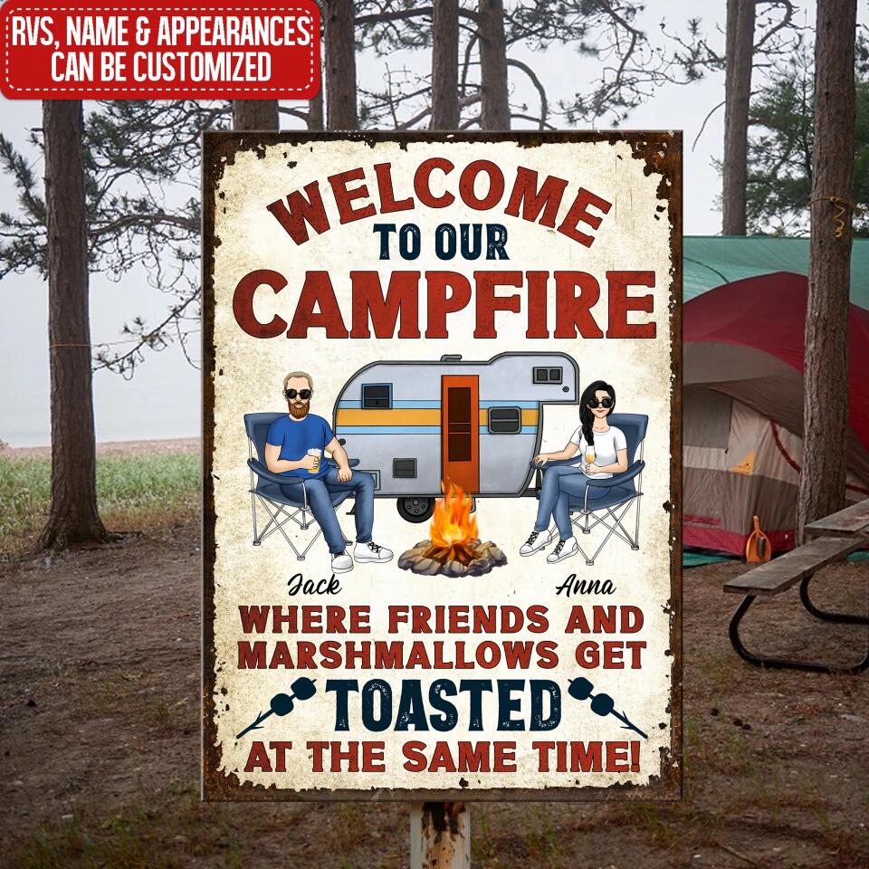 Welcome To Our Campfire - Personalized Metal Sign For Campers
