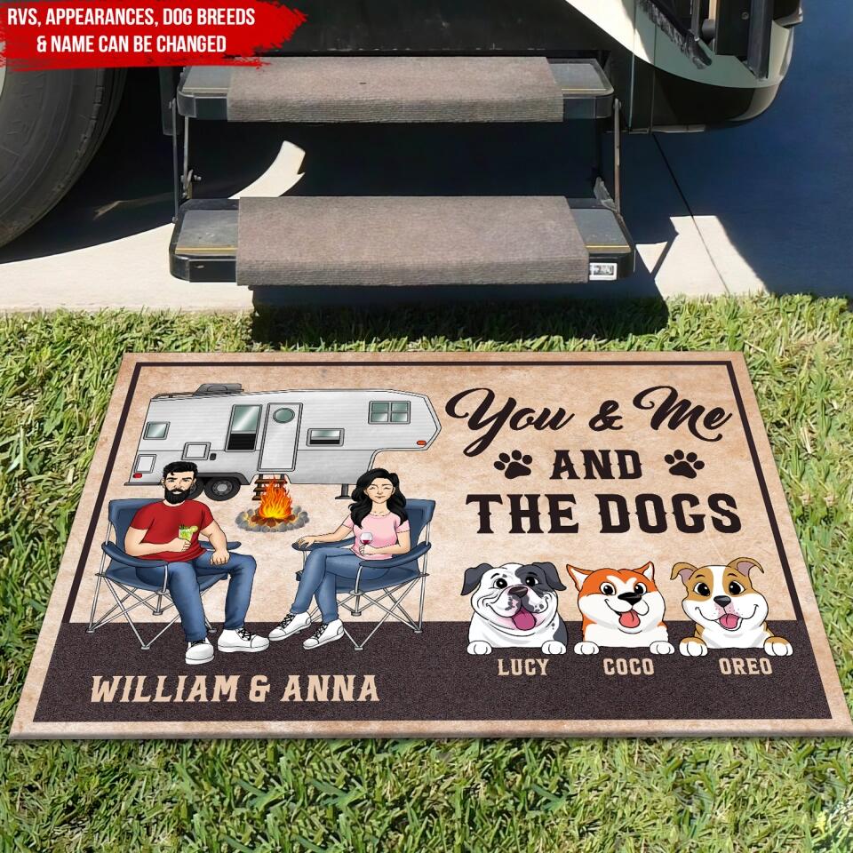 You And Me And The Dogs Husband Wife Camping - Couple Gift - Personalized Doormat, Gift For Camper