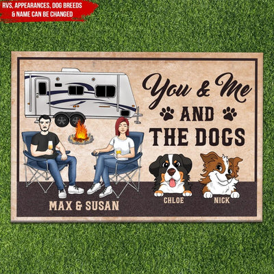 You And Me And The Dogs Husband Wife Camping - Couple Gift - Personalized Doormat, Gift For Camper