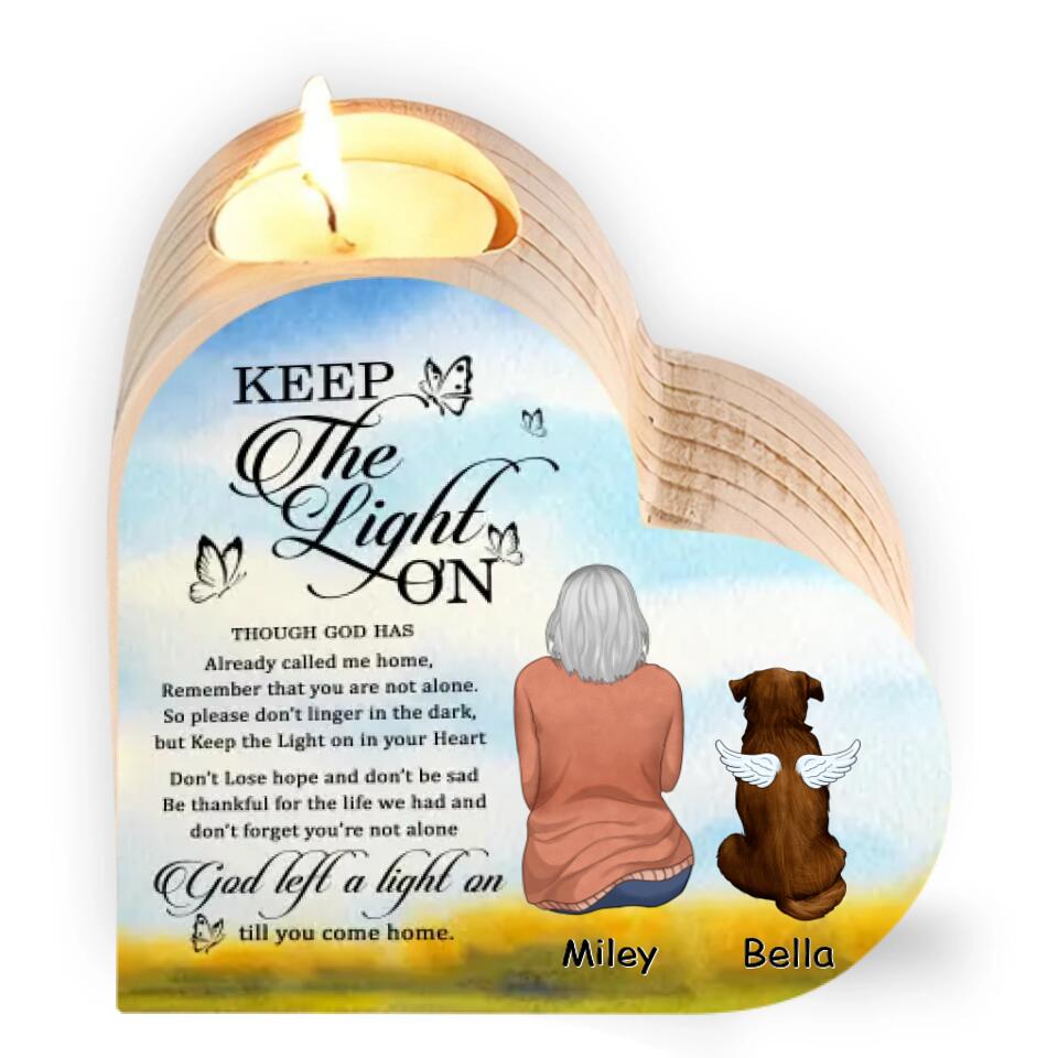 Keep The Light On Though God Has Already Called Me Home - Personalized Heart Shaped Candle Holder