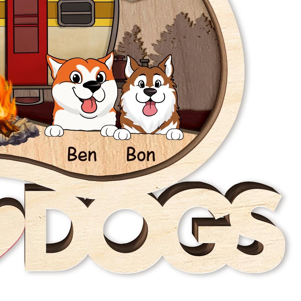 Life Is Better With Dogs - Camping Wooden Sign - Happy Camper Sign - Gift For Dog Lovers - Personalized Camping 2 Layer Sign