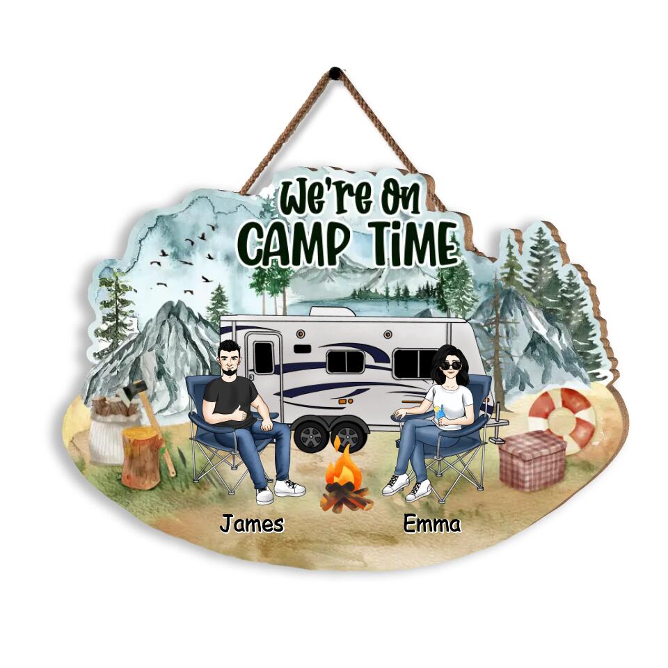 We're On Camp Time - Personalized Camping Couple Wood Sign - Camper Life - Valentines Day Gift - Camping Gift - Gift For Camping Lovers
