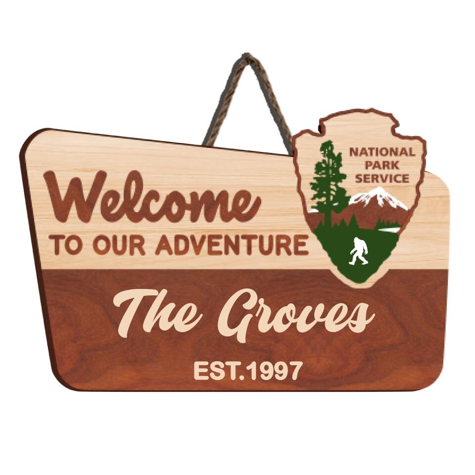 Welcome To Our Adventure - Personalized Door Sign 2 Layer, Camping Decoration