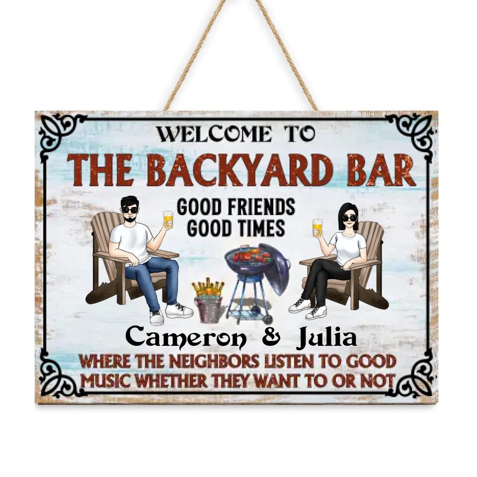 Patio Grilling Listen To The Good Music Couple Husband Wife | Backyard Wooden Sign | Personalized Custom 2 Layer Wooden Sign