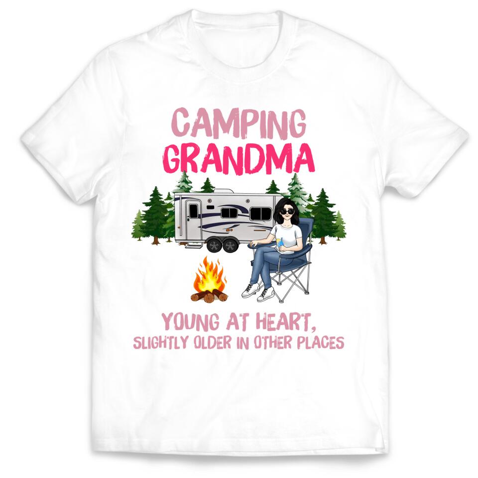 Camping Grandma/Grandpa Young At Heart Slightly Older In Other Places - Personalized T-Shirt, Gift For Camping Lover
