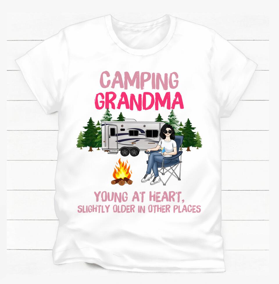 Camping Grandma/Grandpa Young At Heart Slightly Older In Other Places - Personalized T-Shirt, Gift For Camping Lover