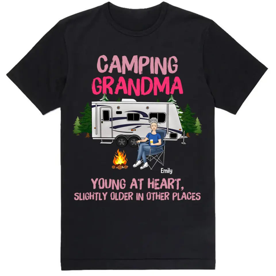 Camping Grandma/Grandpa Young At Heart Slightly Older In Other Places - Personalized T-Shirt, Gift For Camping Lover